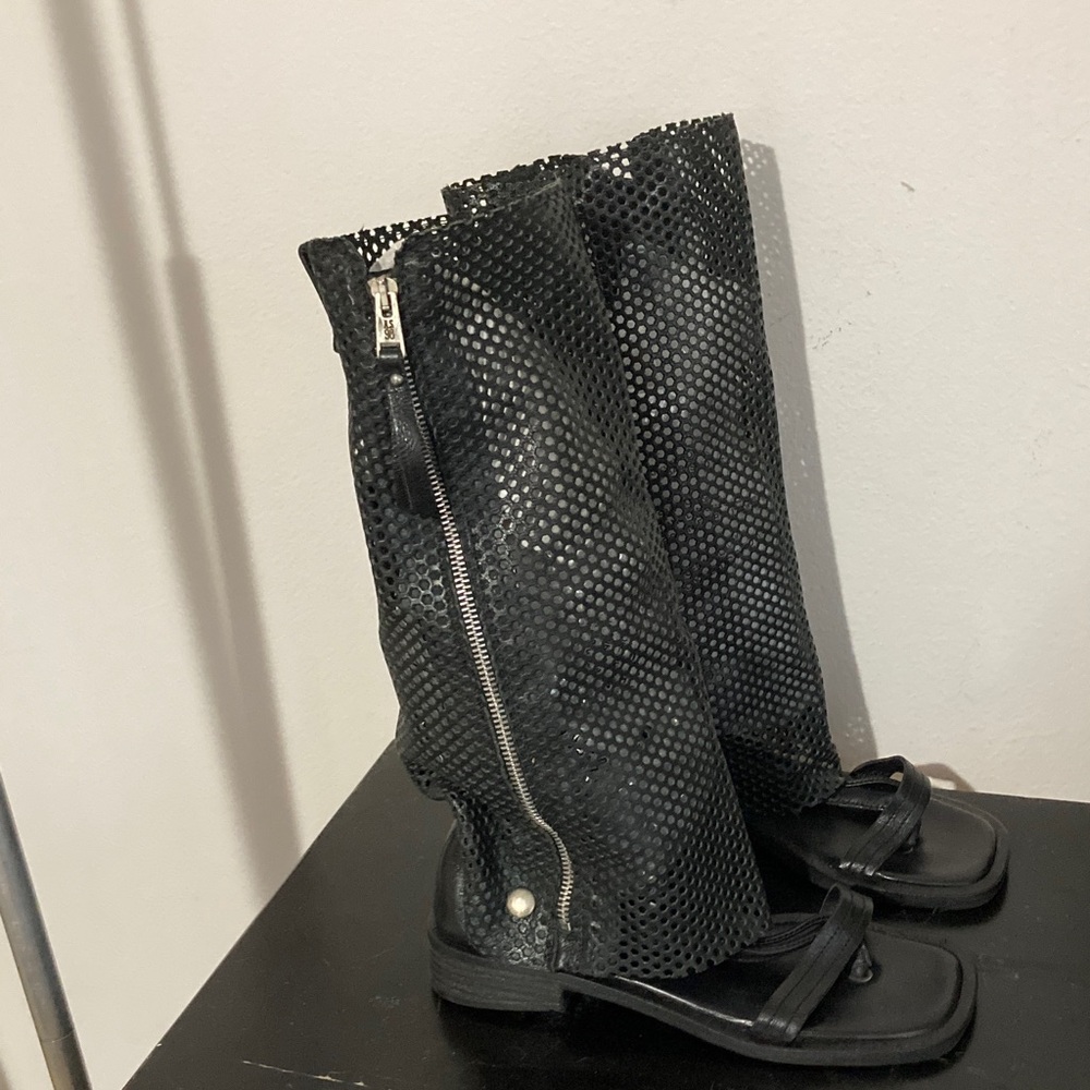 A.S.98 Tall Black Perforated Sandals NWOT EU37 US7